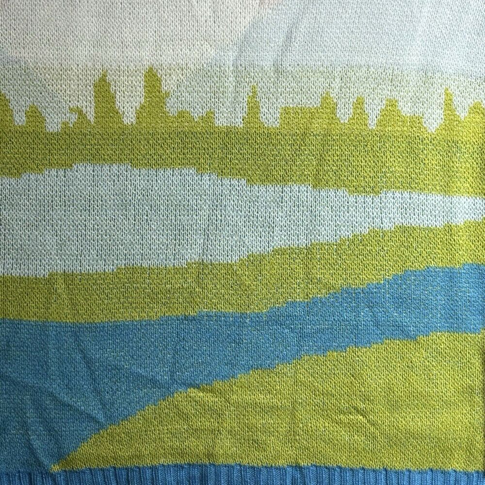 Just Polly New York Women's Medium Sweater Lake Cloud Scene Pink Blue NEW - Picture 3 of 9